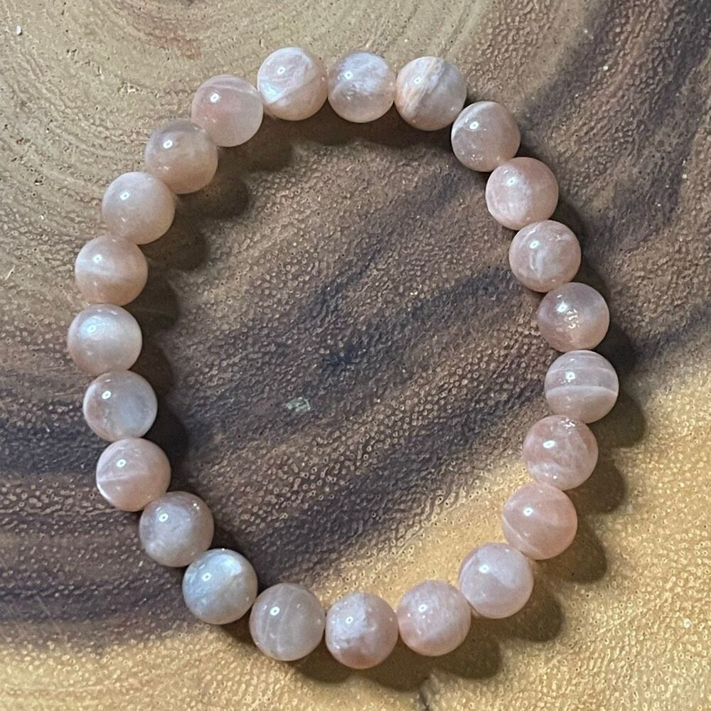 Sunstone flash beaded bracelet stretch 8mm 7.5” natural crystal NEW